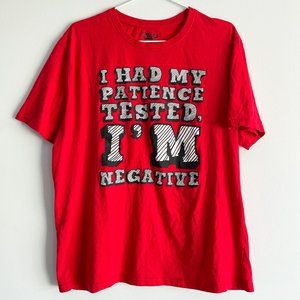 Action Apparel Short-Sleeve Bold Red T-shirt Message Humor Word Graphic Tee Sz L